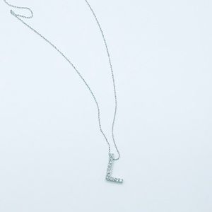 10k white gold L letter necklace with diamonds
